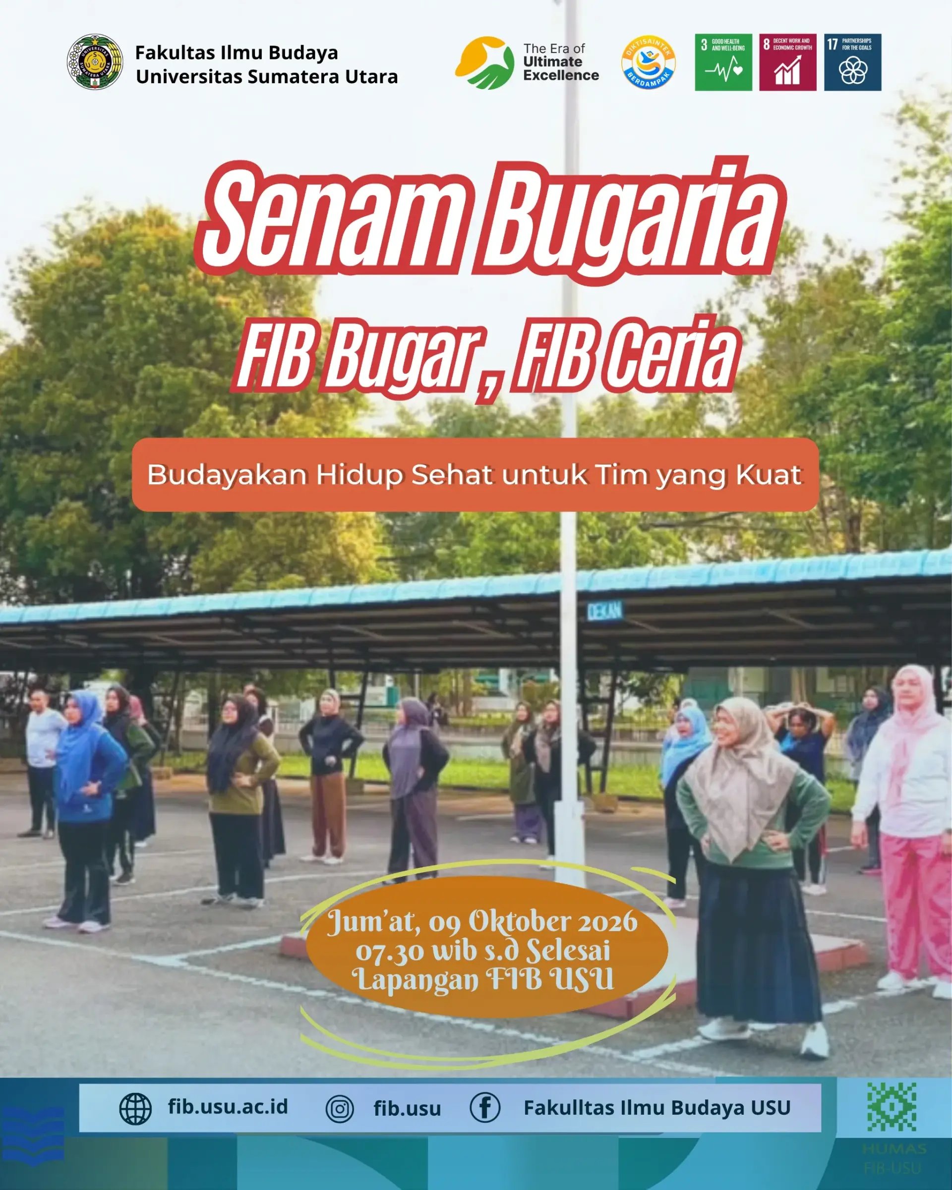 FIB USU Gelar Senam Bugaria, Dorong Budaya Hidup Sehat dan Kebersamaan Sivitas Akademika